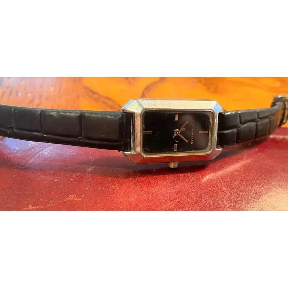 Women's 22mm Silver Tone The Limited Watch, Black Leather Band